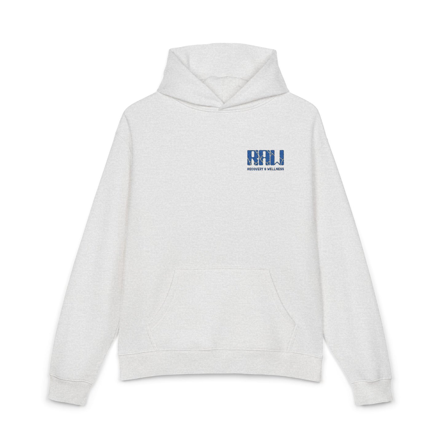 Relaxed Hoodie — Minimal 'RHU' Blue Mosaic Chest Logo Hoodie