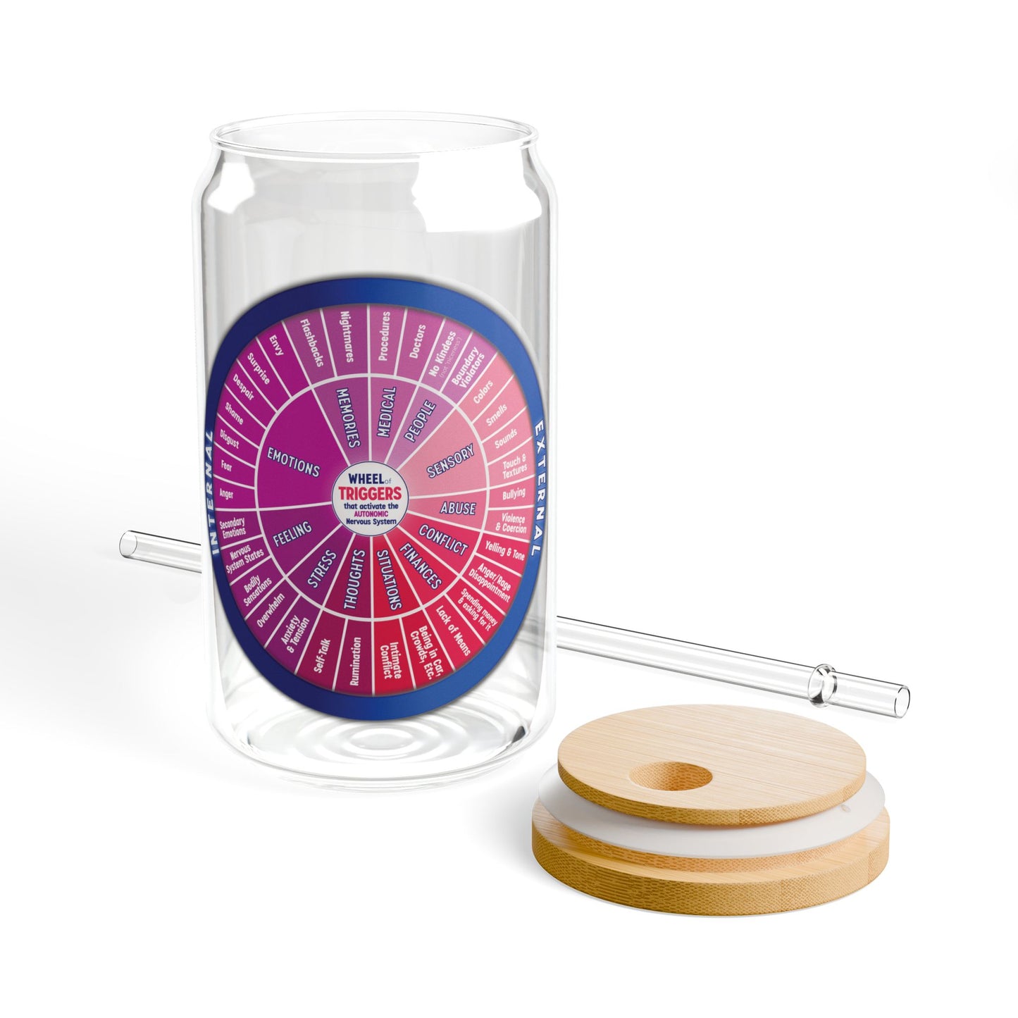 Glass with Lid, 16oz - Therapy Coaching Nervous System. Psych Recovery Mental Health Drinkware, Unique Gift for Her, Home Decor, Fun Kitchen Accessory