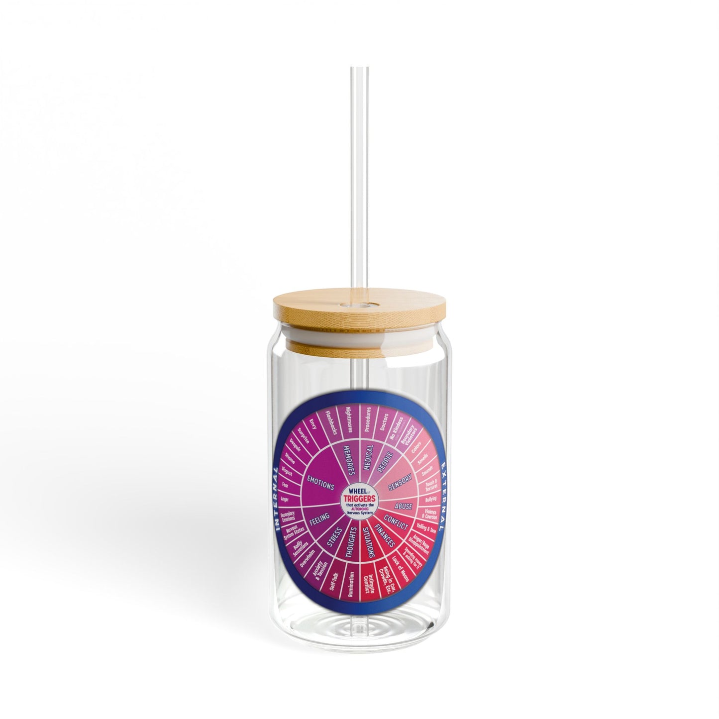 Glass with Lid, 16oz - Therapy Coaching Nervous System. Psych Recovery Mental Health Drinkware, Unique Gift for Her, Home Decor, Fun Kitchen Accessory