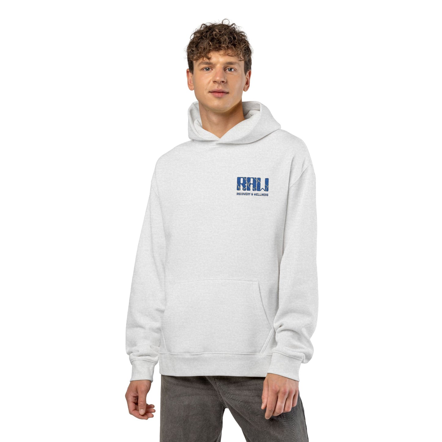 Relaxed Hoodie — Minimal 'RHU' Blue Mosaic Chest Logo Hoodie